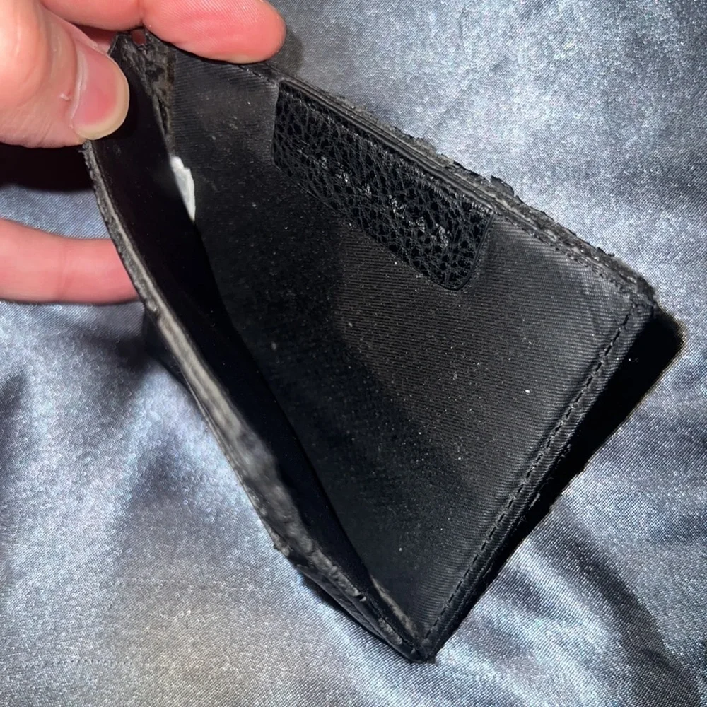 Zara mens black leather card holder wallet open slit in middle